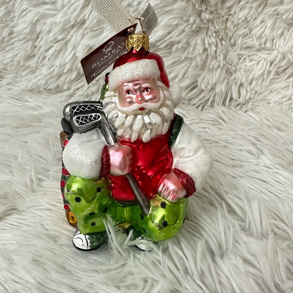 Bombay Vintage Blown‎ Glass Ornament Made in Poland Santa with Golf clubs